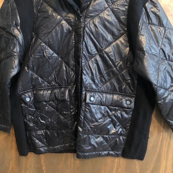 Elliott Lauren Womens Jacket Black Quilted Mock Neck Nylon Buttons Silk Blend XL - Picture 3 of 13